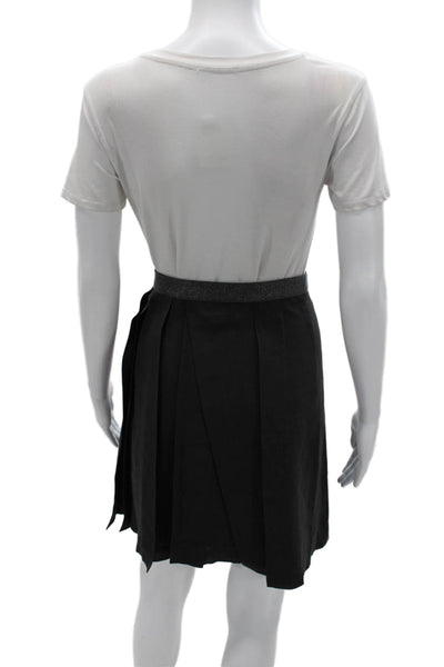 Brunello Cucinelli Womens Pleated Wool Knee Length Skirt Black Zip Size 10