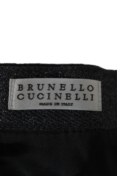 Brunello Cucinelli Womens Pleated Wool Knee Length Skirt Black Zip Size 10