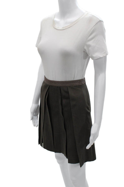 Brunello Cucinelli Womens Pleated Wool Knee Length Skirt Brown Zip Size 10