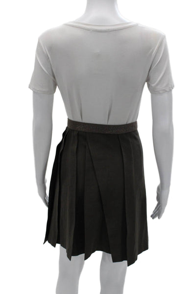Brunello Cucinelli Womens Pleated Wool Knee Length Skirt Brown Zip Size 10
