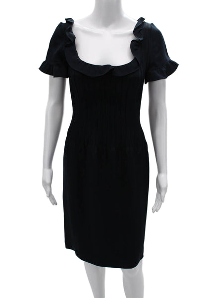 Valentino Womens Black Sheath Dress Scoop Neck Short Sleeve Zip Size M