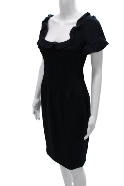 Valentino Womens Black Sheath Dress Scoop Neck Short Sleeve Zip Size M