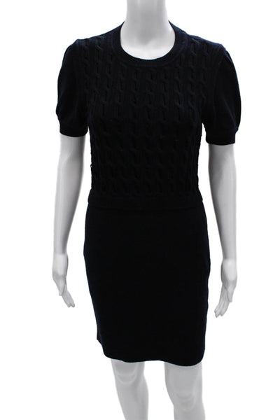 RED Valentino Women Sweater Dress Blue Virgin Wool Short Sleeve Size M