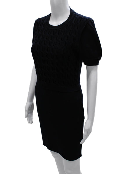 RED Valentino Women Sweater Dress Blue Virgin Wool Short Sleeve Size M