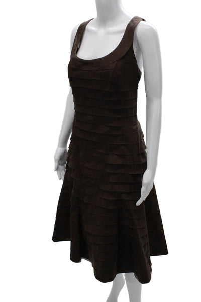 Carmen Marc Valvo Womens Fit & Flare Silk Brown Sleeveless Dress Size 14
