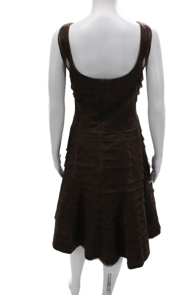 Carmen Marc Valvo Womens Fit & Flare Silk Brown Sleeveless Dress Size 14
