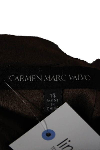 Carmen Marc Valvo Womens Fit & Flare Silk Brown Sleeveless Dress Size 14