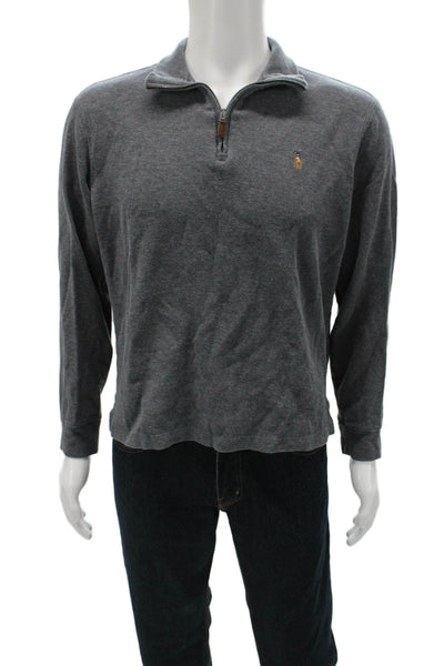 Polo Ralph Lauren Mens Collared Zip Pullover Sweatshirt Gray Cotton Size M