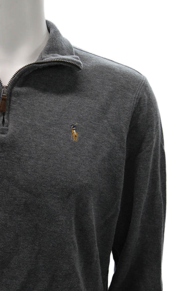 Polo Ralph Lauren Mens Collared Zip Pullover Sweatshirt Gray Cotton Size M