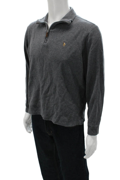 Polo Ralph Lauren Mens Collared Zip Pullover Sweatshirt Gray Cotton Size M