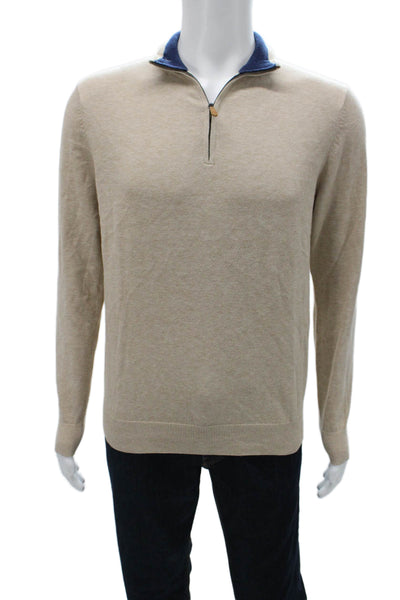 Vineyard Vines Mens Beige Cotton Collared Long Sleeve Pullover Sweater Size S