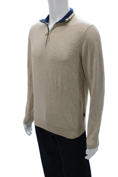 Vineyard Vines Mens Beige Cotton Collared Long Sleeve Pullover Sweater Size S