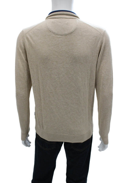 Vineyard Vines Mens Beige Cotton Collared Long Sleeve Pullover Sweater Size S