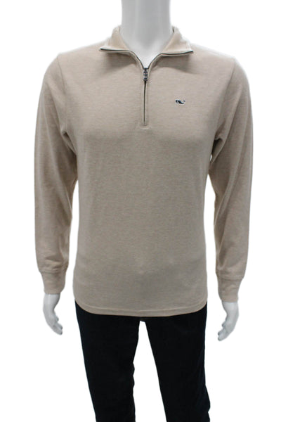 Vineyard Vines Mens Striped Cotton Mock Neck Pullover Beige Size XS