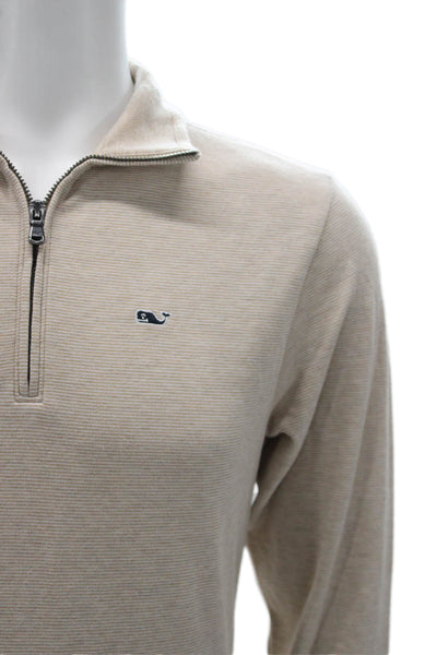Vineyard Vines Mens Striped Cotton Mock Neck Pullover Beige Size XS