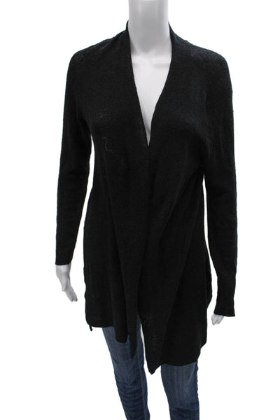 Eileen Fisher Women Cardigan Black Organic Linen V-Neck Long Sleeve Size PS