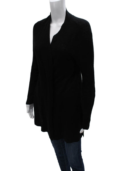 Eileen Fisher Women Cardigan Black Organic Linen V-Neck Long Sleeve Size PS