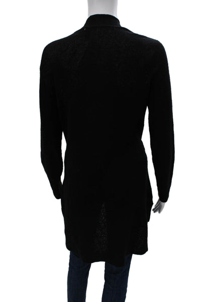 Eileen Fisher Women Cardigan Black Organic Linen V-Neck Long Sleeve Size PS