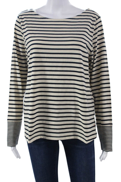 Nili Lotan For Target Women Beige Striped Boat Neck Long Sleeve T-Shirt Size L