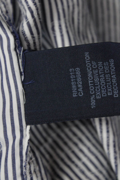 Robert Graham Mens Button Front Collared Striped Shirt White Navy Size Large