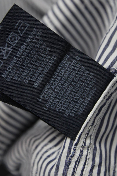Robert Graham Mens Button Front Collared Striped Shirt White Navy Size Large