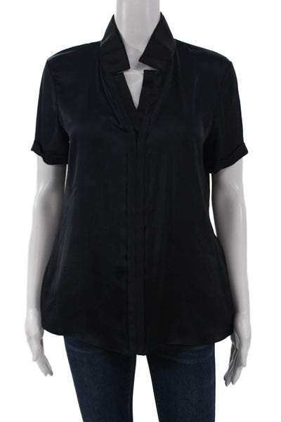 Elie Tahari Womens Silk V-Neck Short Sleeve Blouse Black Pullover Size M