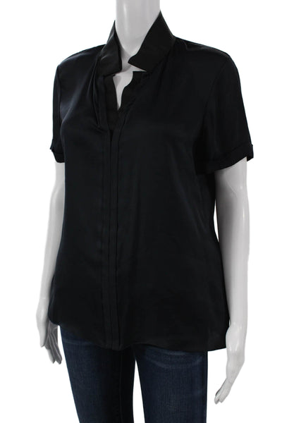 Elie Tahari Womens Silk V-Neck Short Sleeve Blouse Black Pullover Size M