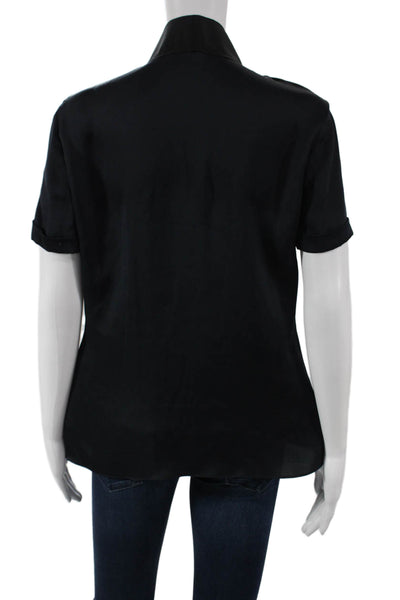 Elie Tahari Womens Silk V-Neck Short Sleeve Blouse Black Pullover Size M