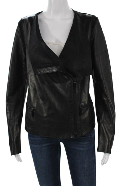Barbara Bui Womens Biker Lambskin Black Jacket Size 40