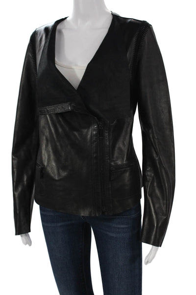 Barbara Bui Womens Biker Lambskin Black Jacket Size 40
