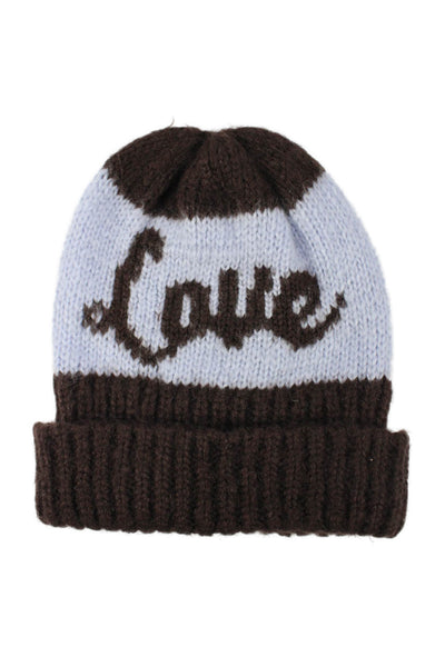 Wooden Ships Womens Crochet Knit Love Beanie Hat Brown Blue One Size