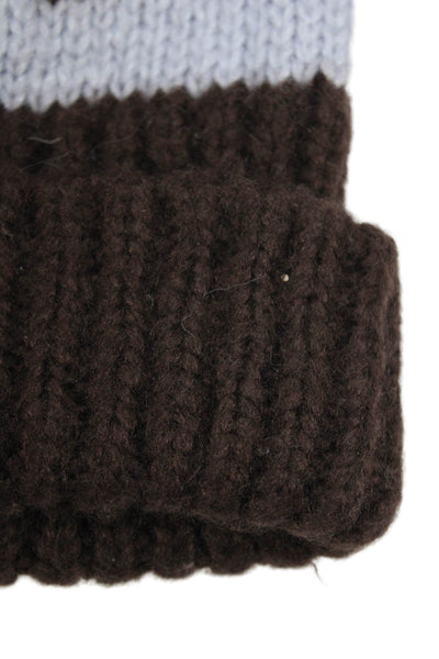 Wooden Ships Womens Crochet Knit Love Beanie Hat Brown Blue One Size
