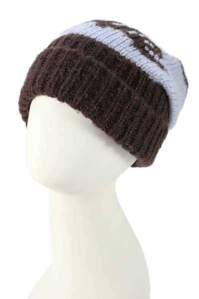 Wooden Ships Womens Crochet Knit Love Beanie Hat Brown Blue One Size