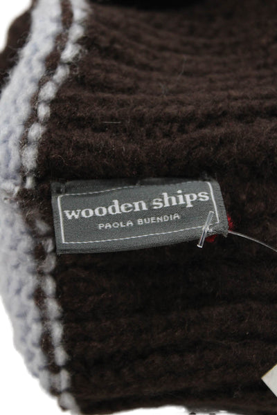 Wooden Ships Womens Crochet Knit Love Beanie Hat Brown Blue One Size