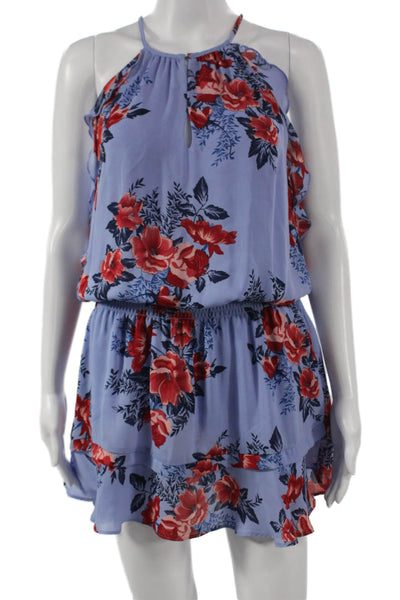 Parker Womens Blouson Halter Floral Short Dress Blue Size M