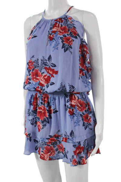 Parker Womens Blouson Halter Floral Short Dress Blue Size M