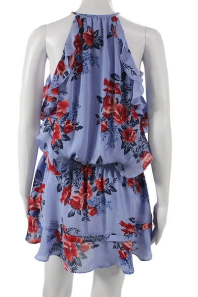 Parker Womens Blouson Halter Floral Short Dress Blue Size M