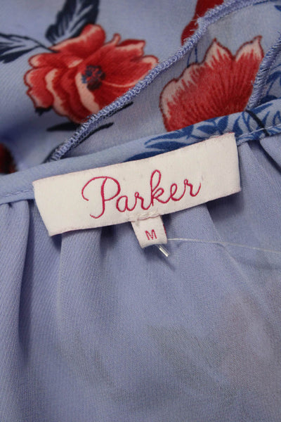 Parker Womens Blouson Halter Floral Short Dress Blue Size M