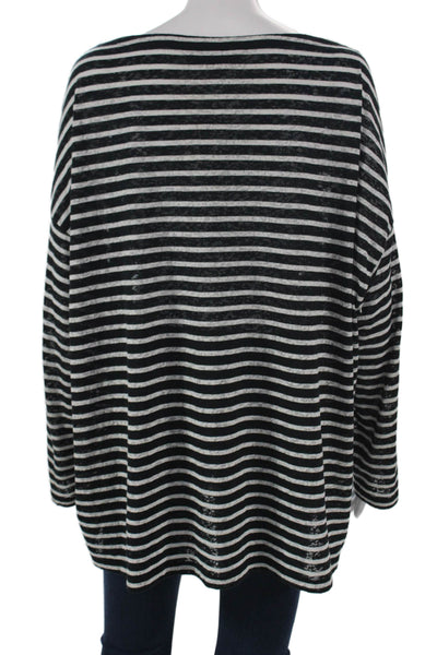 Allsaints Womens Tunic T Shirt Black Striped Boat Neck Long Sleeve Size L