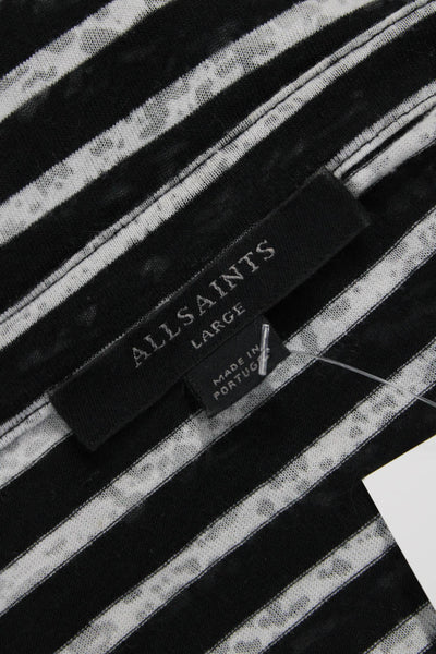 Allsaints Womens Tunic T Shirt Black Striped Boat Neck Long Sleeve Size L
