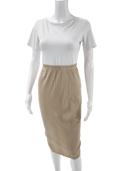 NSF Women Straight Pencil Skirt Beige Striped Cotton Knee Length Size M