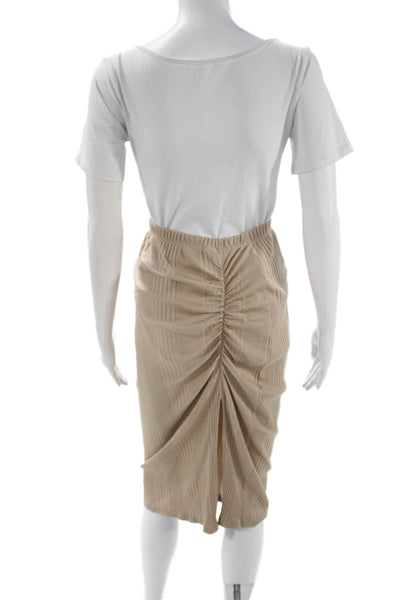 NSF Women Straight Pencil Skirt Beige Striped Cotton Knee Length Size M