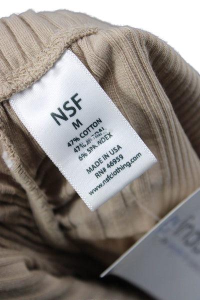 NSF Women Straight Pencil Skirt Beige Striped Cotton Knee Length Size M