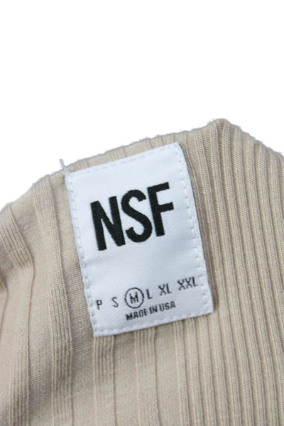 NSF Women Straight Pencil Skirt Beige Striped Cotton Knee Length Size M