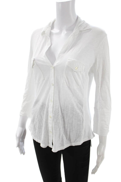 Standard James Perse Womens Cotton Collared Button-Up White 3/4 Sleeve Size 2