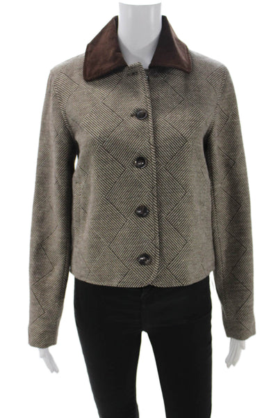 Bagatelle Womens Basic Jacket Brown Geometric Polyester Long Sleeve Size S