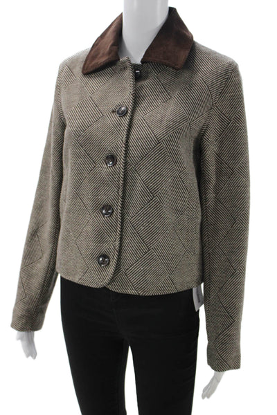 Bagatelle Womens Basic Jacket Brown Geometric Polyester Long Sleeve Size S