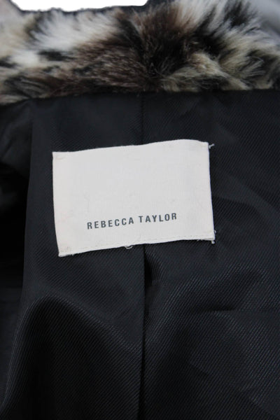 Rebecca Taylor Womens Animal Print Acrylic Jacket Long Sleeve Multicolor Size 4