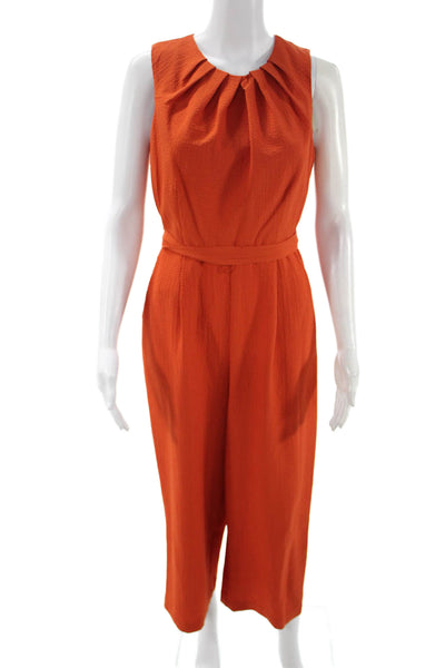 Calvin Klein Women Jumpsuit Orange Sleeveless Zip Round Neck Polyester Size 4