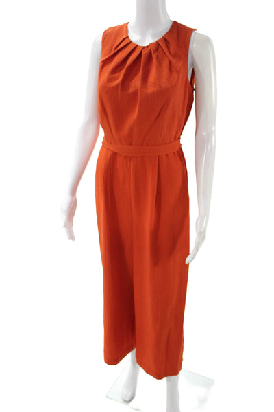 Calvin Klein Women Jumpsuit Orange Sleeveless Zip Round Neck Polyester Size 4